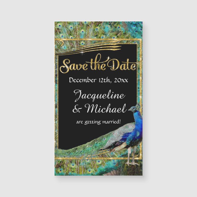 Art Deco Peacock Glam Old Hollywood Save the Date (Front)