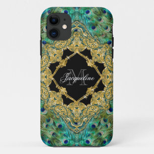 Art Deco Peacock Gold Glitter Old Hollywood Gatsby Case-Mate iPhone Case