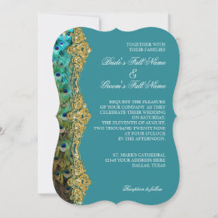 Art Deco Peacock Gold Glitter Old Hollywood Gatsby Invitation