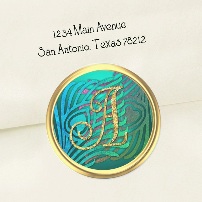 Art Deco Peacock Monogram 3 Gold Classic Round Sticker (Creator Uploaded)