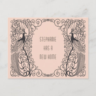 Art Deco Peacock New Address Moving Announcement Postcard