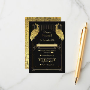 Art Deco Peacock Speak Easy Party Gold & Black Enclosure Card