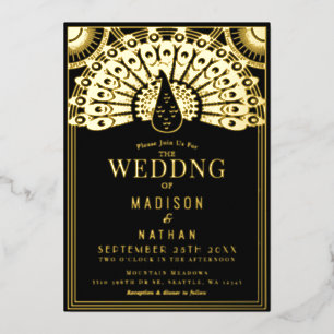 Art Deco Peacock Wedding Foil Invitation