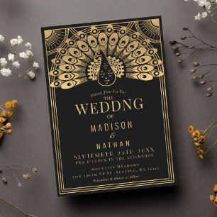 Art Deco Peacock Wedding Invitation