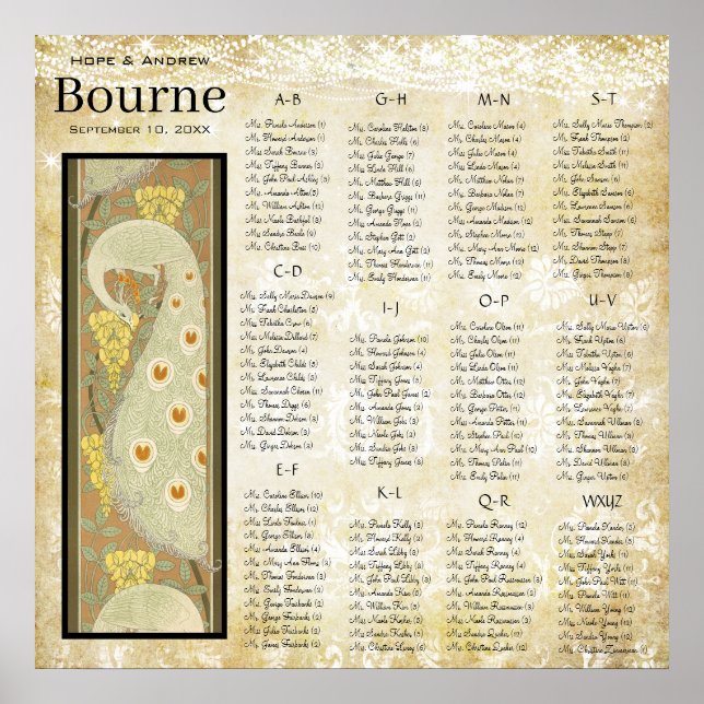 ART DECO Peacock Wedding Seating Chart (Front)