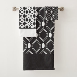 Art Deco Pearls Anthracite and White Pattern Bath Towel Set