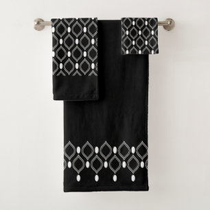 Art Deco Pearls Black And White Pattern Bath Towel Set