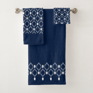 Art Deco Pearls Blue And White Pattern Bath Towel Set