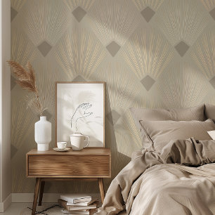 Art Deco Peel & Stick Beige & Cream Geometric Wallpaper
