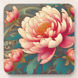 Art Deco Peony Hard plastic coaster set