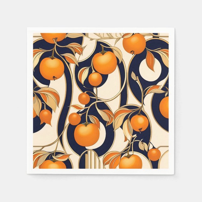 Art Deco Persimmon Fruit Pattern  Napkin (Front)