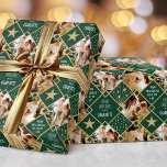 Art Deco Personalised Name Photos Christmas Green Wrapping Paper<br><div class="desc">Add some Art Deco style to the holiday season with this vintage-inspired Christmas wrapping paper! A stylish design featuring three of your own photos and custom text. This seamless pattern features geometric diamond shapes and stars in a festive palette of green, white and gold colour. Custom gift wrap is a...</div>