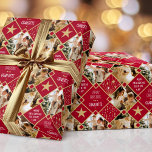 Art Deco Personalised Photos Christmas Deep Red Wrapping Paper<br><div class="desc">Wrap your Christmas present in Art Deco style with this custom photo gift wrap! A seamless geometric pattern, with diamond shapes, stars and stylish typography. Personalise the template with three favourite photos, the recipient's name and birthday age. A luxurious and unique way to celebrate the festive season for family and...</div>
