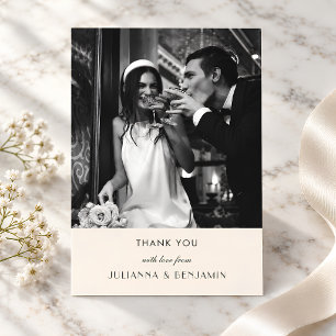Art Deco Photo Ivory Black Elegant Wedding Custom Thank You Card