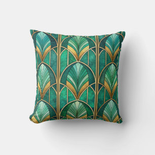 Art deco pillow with geometric green pattern 