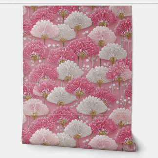 Art Deco Pink and White Flowers Wallpaper