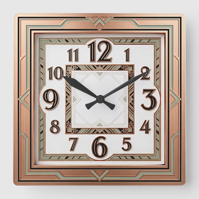 Art Deco Pink Fine Square Wall Clock (Front)