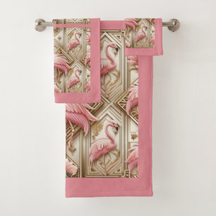 Art Deco Pink Flamingo  Bath Towel Set