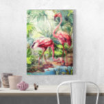 Art Deco Pink Flamingos Canvas Print<br><div class="desc">These art deco style pink flamingos were painted on subway tiles in France. They are framed by a deep pink.</div>