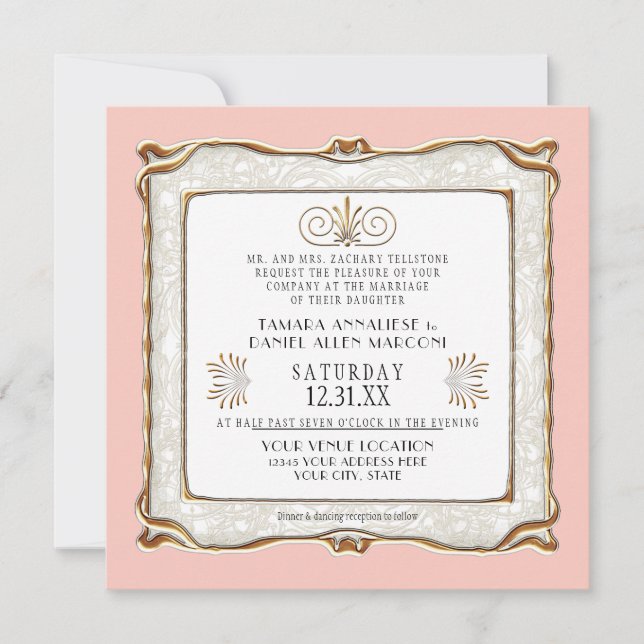 Art Deco Pink Gold Nouveau Gatsby Elegant Wedding Invitation (Front)