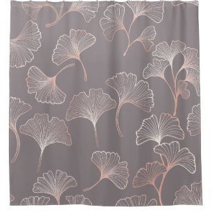 Art Deco Pink Leaf Pattern Shower Curtain