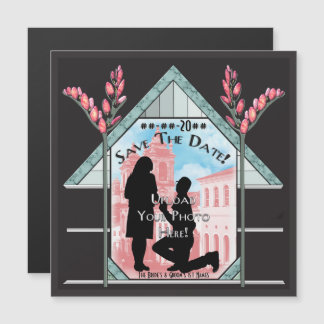 Art Deco Pink Pussy Willow - Personalised Photo Magnetic Invitation