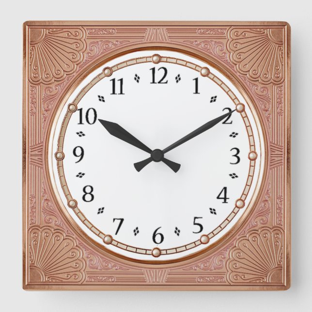 Art Deco Pink Square Wall Clock (Front)