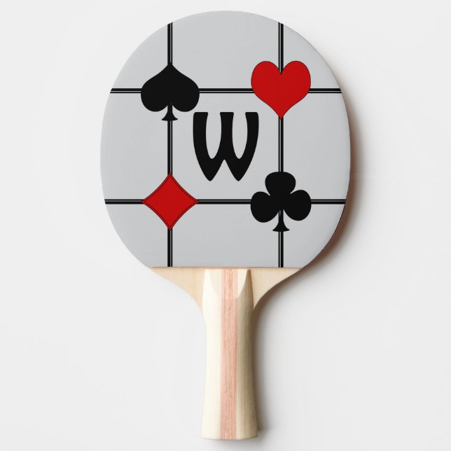 Art Deco Playing Card Suits v2 Monogrammed Ping Pong Paddle (Front)