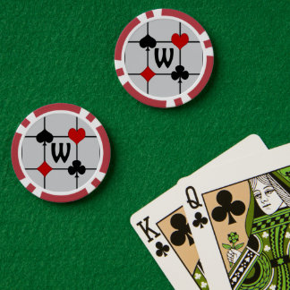 Art Deco Playing Card Suits v2 Monogrammed Poker Chips