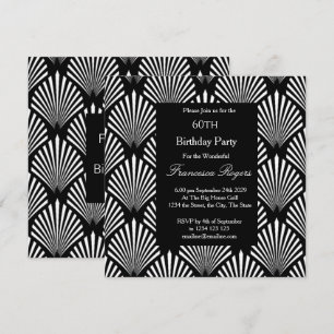 ART DECO Popular 60th Birthday Party Black White Invitation