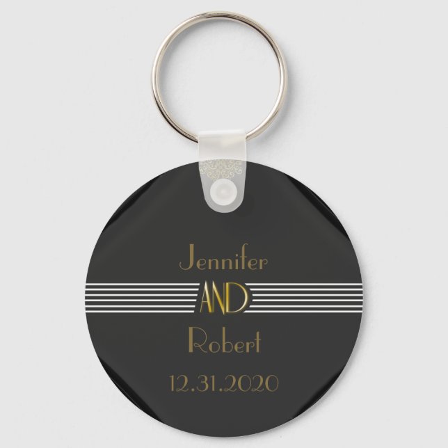 Art Deco Posh Wedding Key Ring (Front)