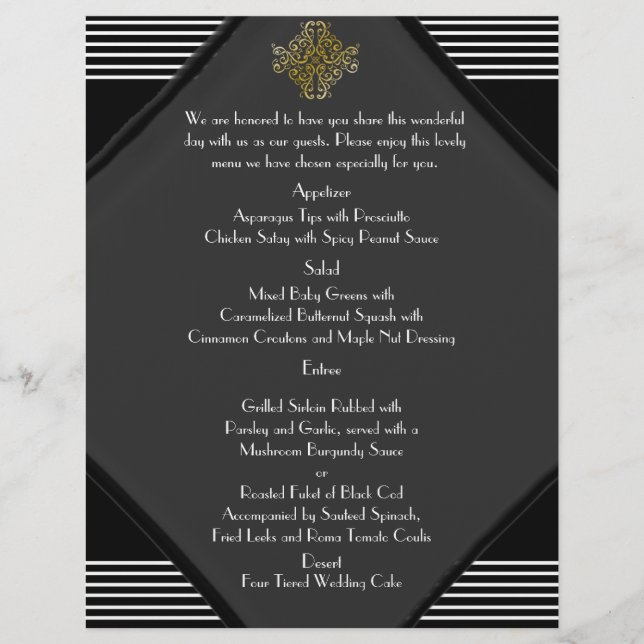 Art Deco Posh Wedding Menu (Front)