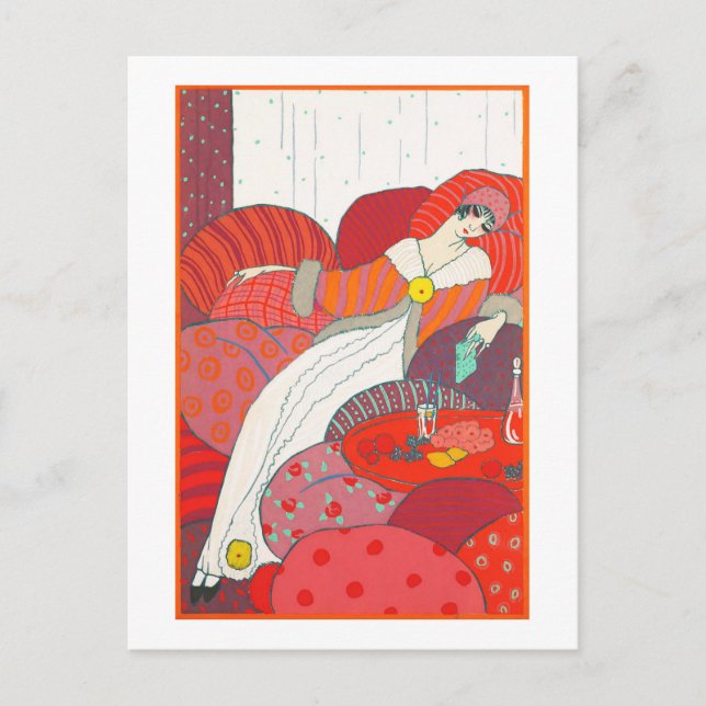 Art Deco postcard 4 Woman resting in bed (Front)