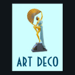 Art Deco Poster 11<br><div class="desc">A classic art deco poster from the age of style and design. The poster features a metal female statue figure mounted on a stone base. The figure has a large gold fan above her head</div>