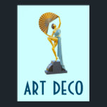 Art Deco Poster 11<br><div class="desc">A classic art deco poster from the age of style and design. The poster features a metal female statue figure mounted on a stone base. The figure has a large gold fan above her head</div>