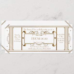art deco prom ticket,junior prom,senior prom,white invitation