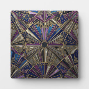 Art Deco Purple Gold Geometric Sunburst Plaque