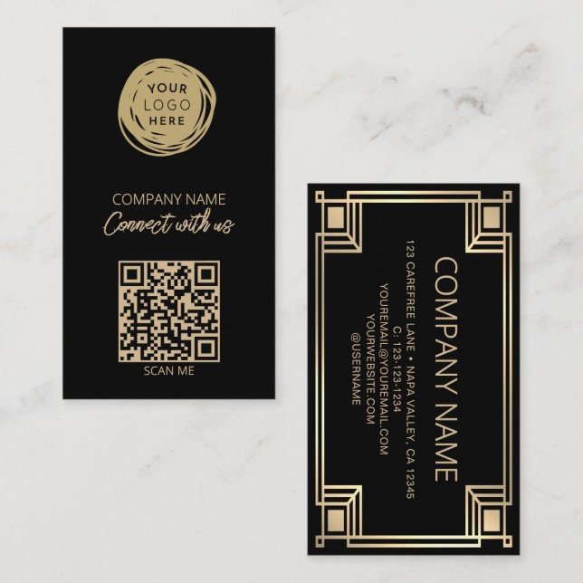 Art Deco QR Code Business Logo Card (Front/Back)