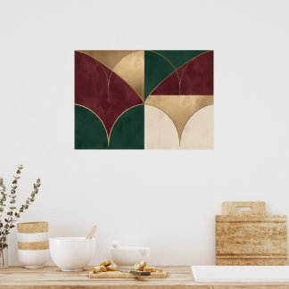 Art Deco Quarter Circle Petal Green Crimson Gold P Poster