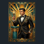 Art Deco Queen Throne Gilded Palace Gold Poster<br><div class="desc">Command attention with this breathtaking Art Deco portrait of a queen seated upon a grand throne. Featuring intricate gold embroidery on a velvet gown and a massive radiating sunburst crown, this piece embodies the ultimate luxury of the Roaring Twenties. Set against a backdrop of marble pillars and deep teal geometric...</div>