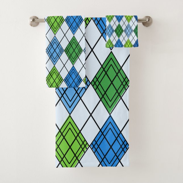 Art Deco Rain Argyle Bath Towel Set (Insitu)