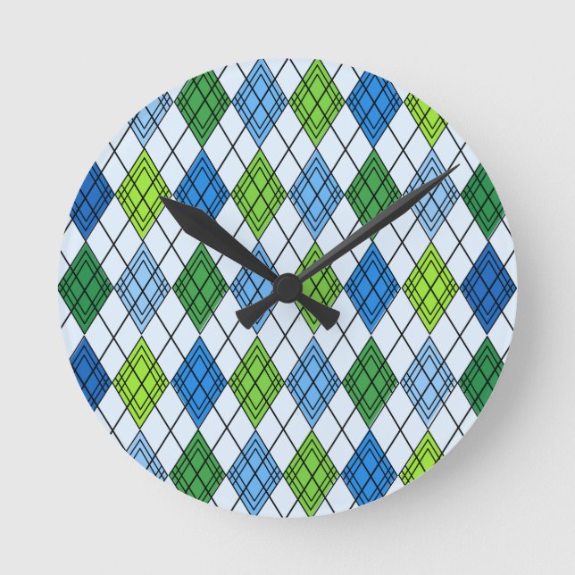 Art Deco Rain Argyle Round Clock (Front)