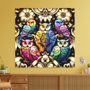 Art Deco Rainbow Owls Canvas Print