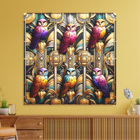 Art Deco Rainbow Owls Canvas Print