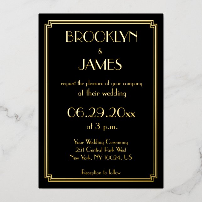 Art Deco Real Gold Foil Wedding Invitations (Front)