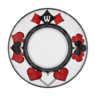 Art Deco Red and Black Card Suits Monogrammed Cutting Board