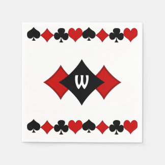 Art Deco Red and Black Card Suits - Monogrammed Napkin