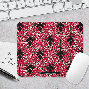 Art Deco Red Black White Classic Peacock Pattern Mouse Pad