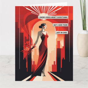 Art Deco Red Dress Woman Card