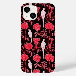 ART DECO RED FLOWERS,WHITE PARROTS ON BLACK Case-Mate iPhone 14 CASE